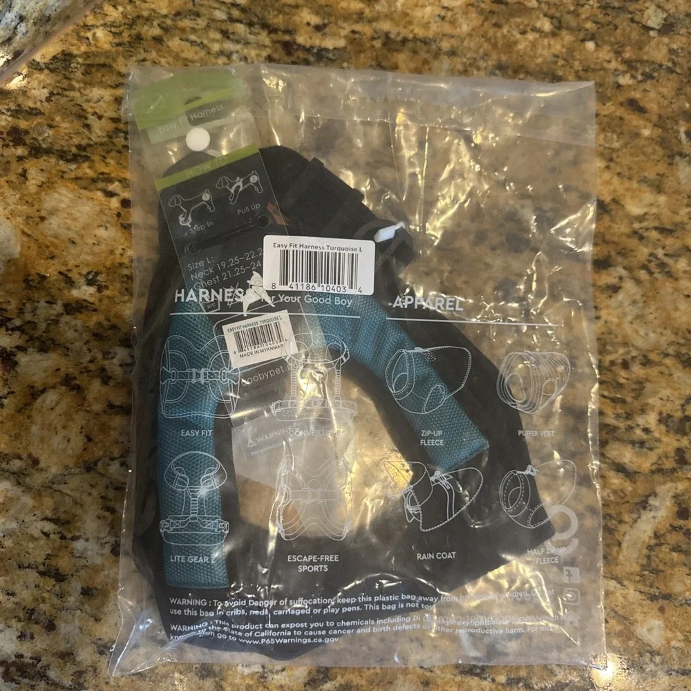 Gooby Escape Free Easy Fit‎ Harness Turquoise LargeNo Pull Small Dog Harness